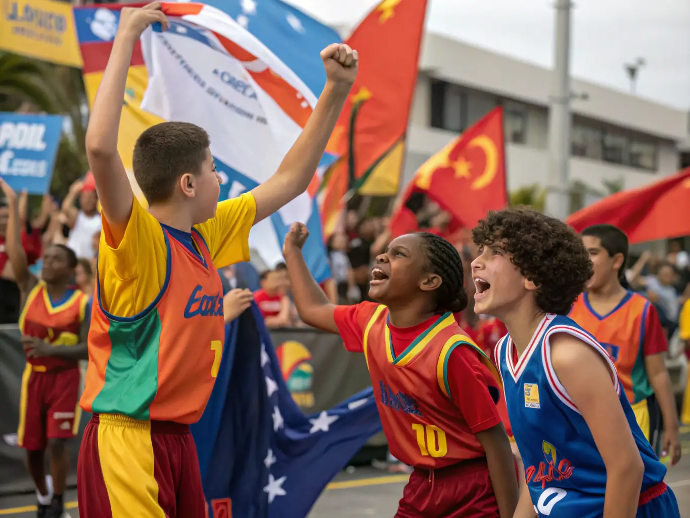 An action shot of young people participating in a sports event, showcasing teamwork, physical activity, and the spirit of the Sports and Wellness Program.