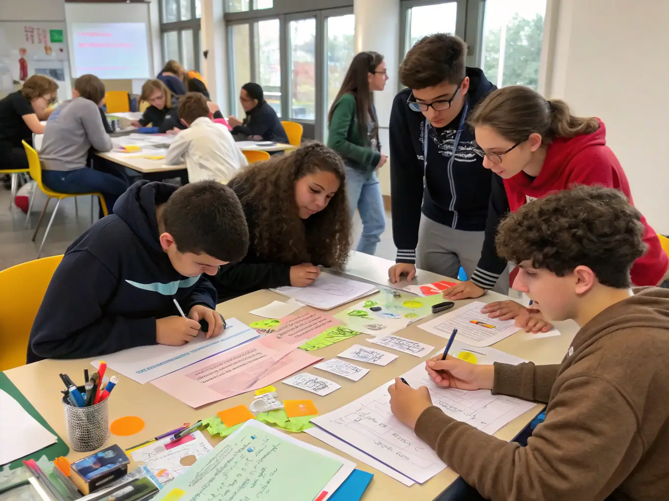 A vibrant image depicting a group of young participants engaged in a workshop, collaborating and learning together, representing the Youth Empowerment Program.