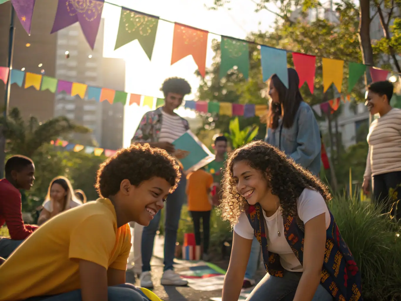 A diverse group of young people participating in a cultural exchange event, showcasing different traditions and customs.