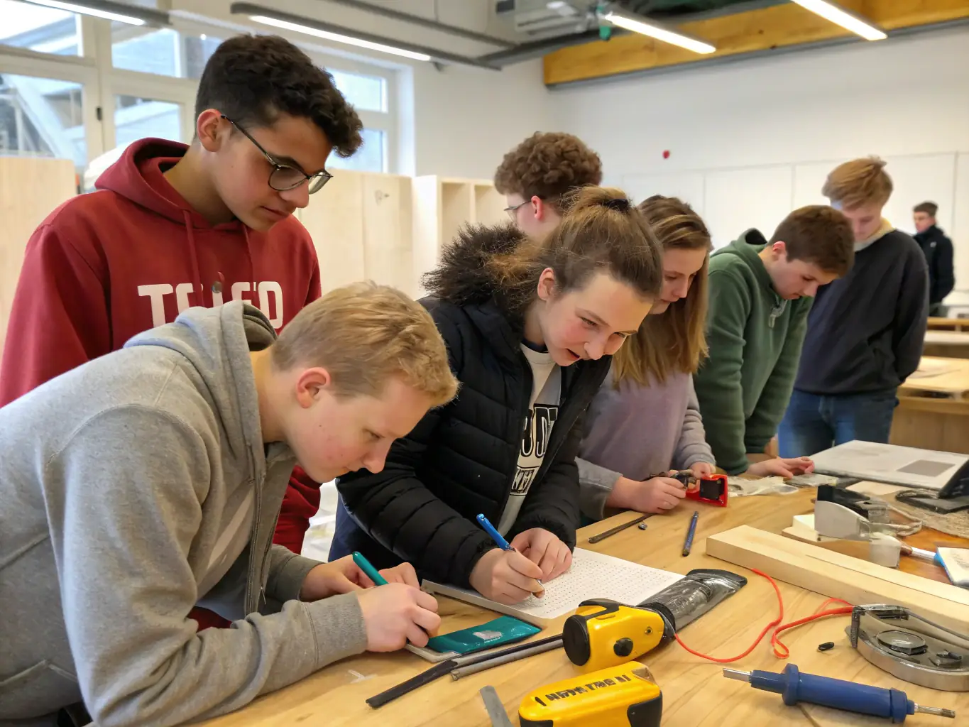 A group of young people participating in a workshop, actively engaged in a hands-on activity, symbolizing the Youth Empowerment Program.